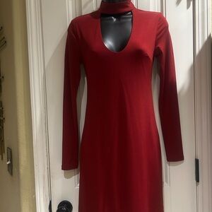 Express Red Choker Long Sleeve Dress